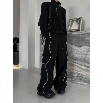 American High Street Style Retro Trend Functional Style Drawstring Loose Sports Wide-leg Trousers Autumn Winter New Style Pants